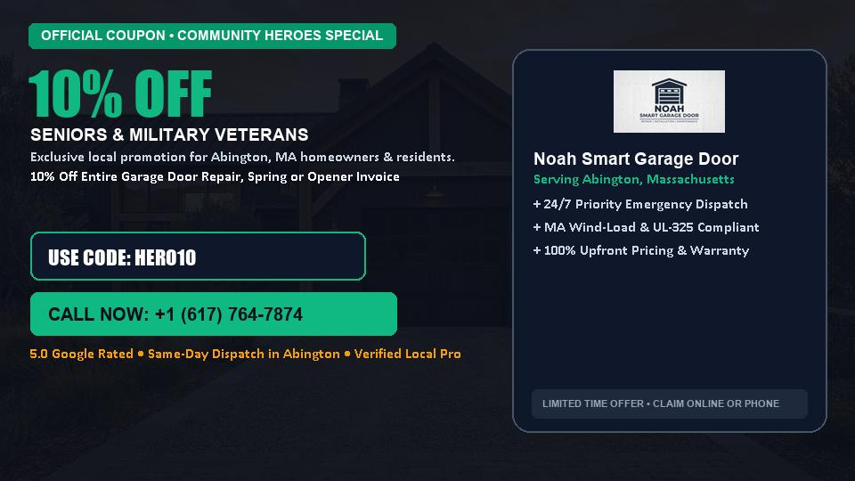 Noah Smart Garage Door 10% OFF Seniors & Military Veterans in Abington, MA